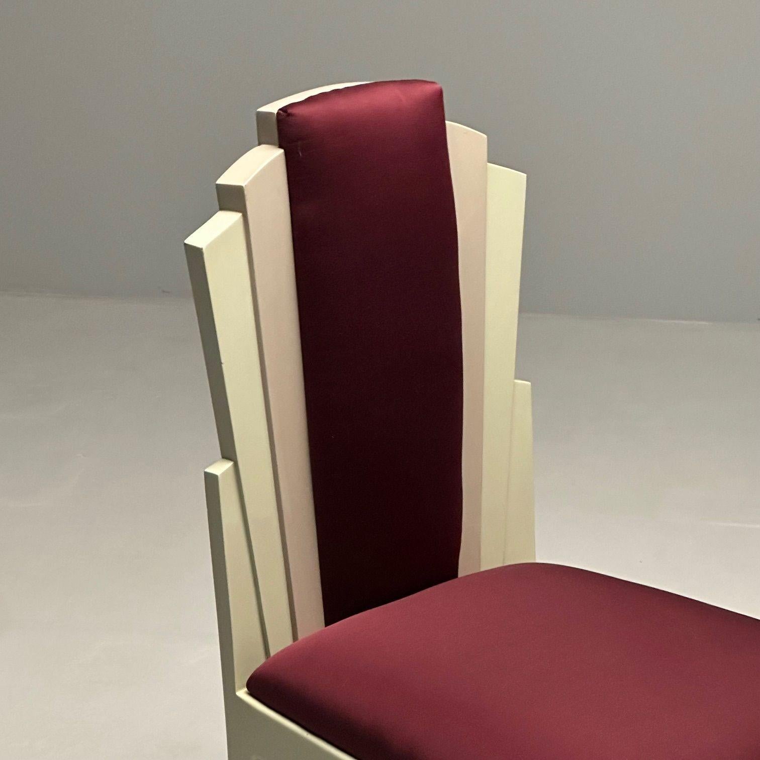 Vladimir Kagan Mid-Century Modern, Six Eva Dining Chairs, Lacquer, Maroon Fabric For Sale 9
