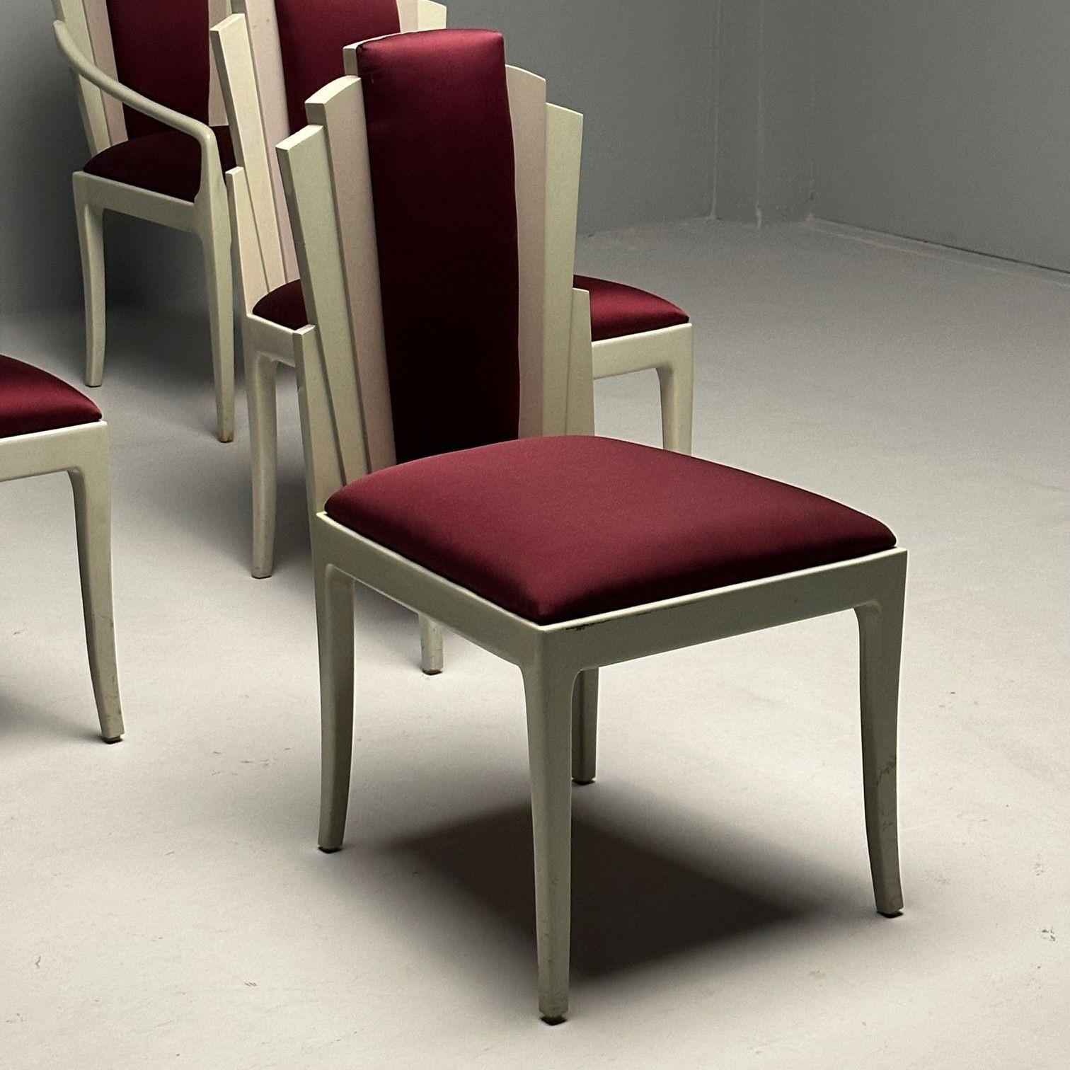 Mid-20th Century Vladimir Kagan Mid-Century Modern, Six Eva Dining Chairs, Lacquer, Maroon Fabric For Sale