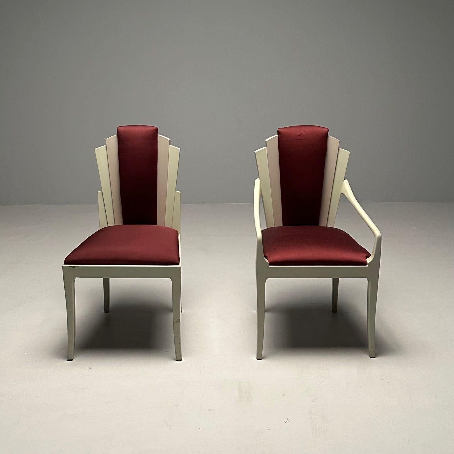 Vladimir Kagan Mid-Century Modern, Six Eva Dining Chairs, Lacquer, Maroon Fabric For Sale 3