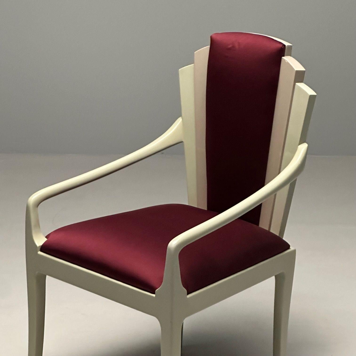 Vladimir Kagan Mid-Century Modern, Six Eva Dining Chairs, Lacquer, Maroon Fabric For Sale 4