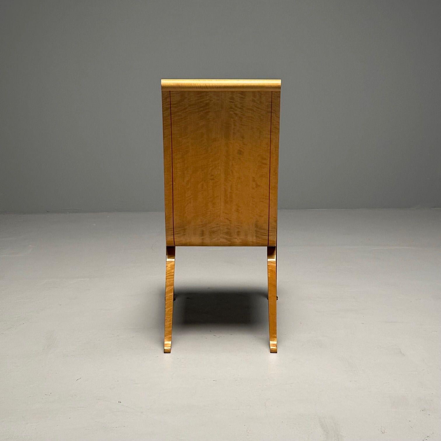 Vladimir Kagan, milieu du siècle, six chaises de salle à manger, érable piqué, laiton, 1983 en vente 4