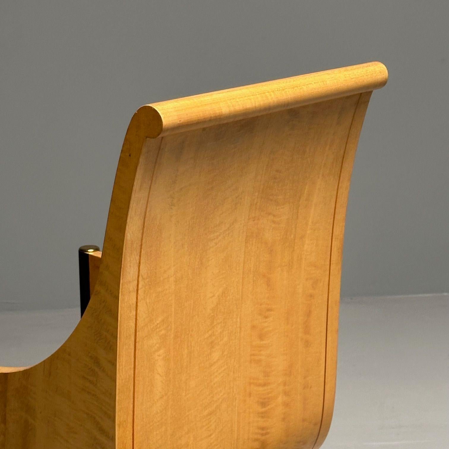 Vladimir Kagan, Mid-Century, Six Dining Chairs, Birdseye Maple, Brass, 1983 6