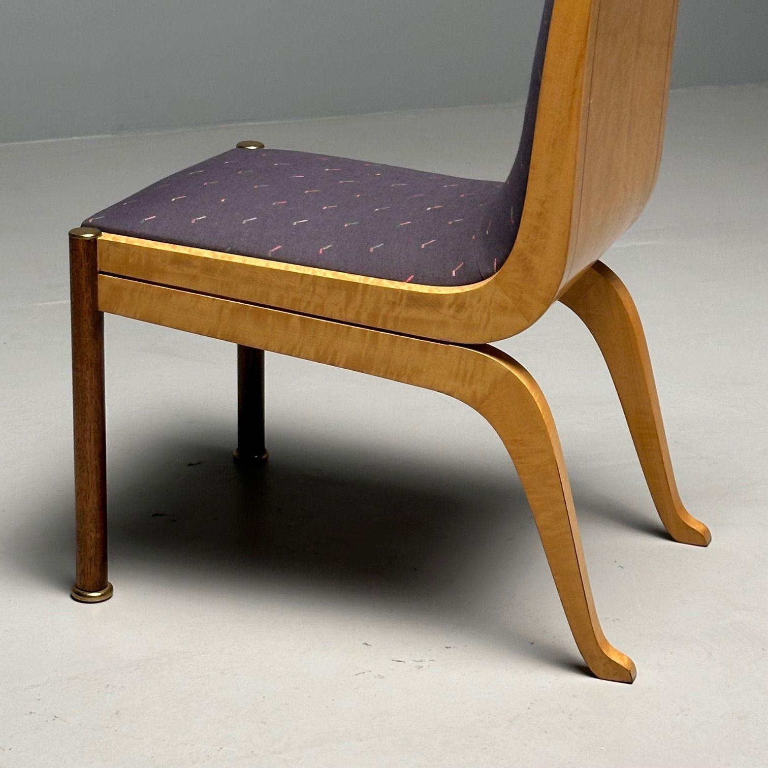 Vladimir Kagan, milieu du siècle, six chaises de salle à manger, érable piqué, laiton, 1983 en vente 7