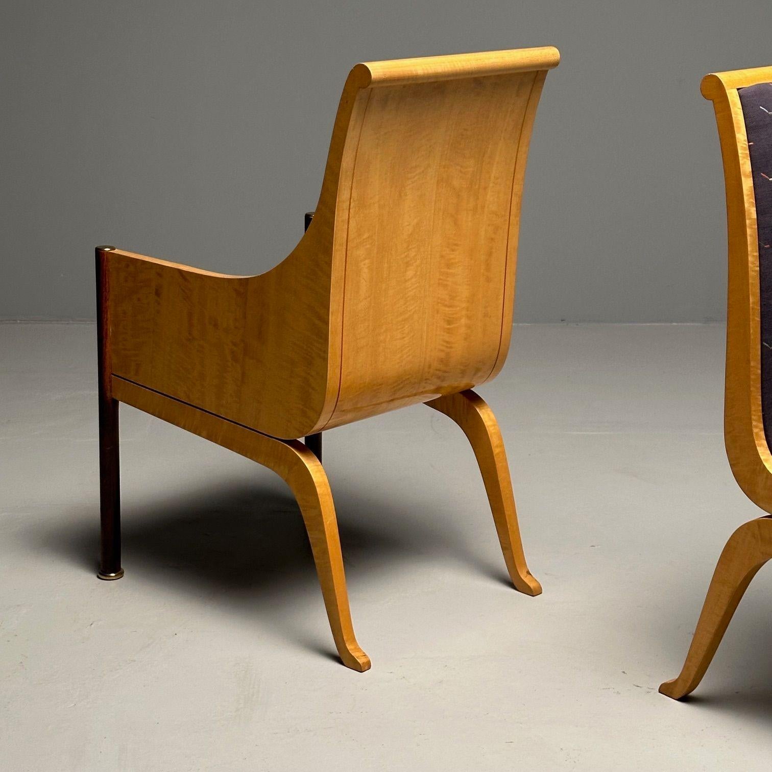 Vladimir Kagan, milieu du siècle, six chaises de salle à manger, érable piqué, laiton, 1983 en vente 8