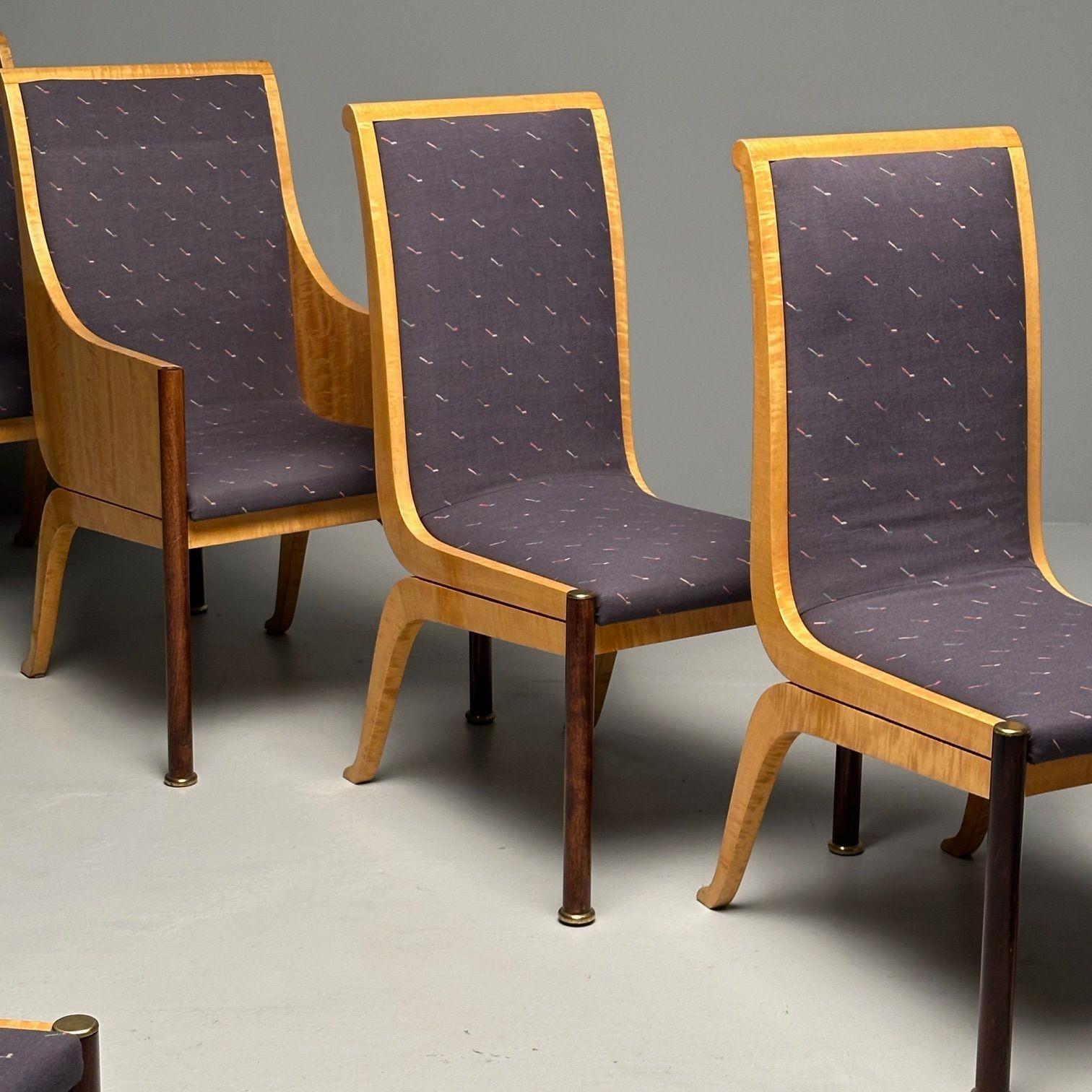 Vladimir Kagan, milieu du siècle, six chaises de salle à manger, érable piqué, laiton, 1983 Bon état - En vente à Stamford, CT