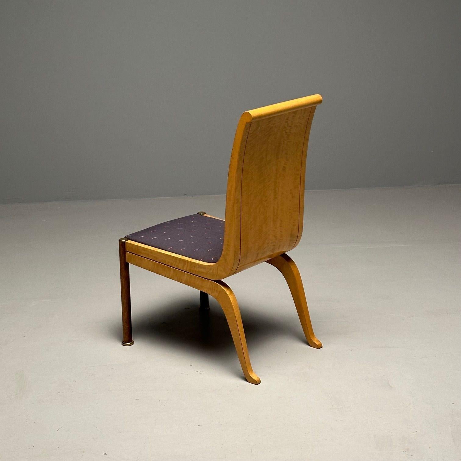 Vladimir Kagan, milieu du siècle, six chaises de salle à manger, érable piqué, laiton, 1983 en vente 3