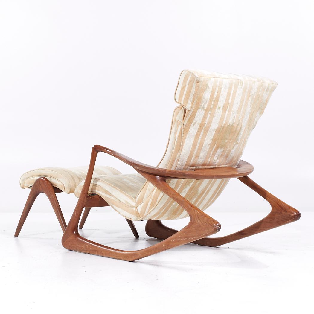 Late 20th Century Vladimir Kagan Mid Century Two Position Contour Walnut Rocking Chair and Ottoman For Sale