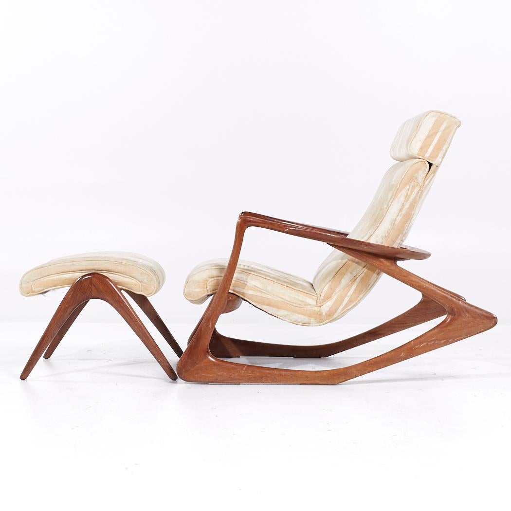 Vladimir Kagan Mid Century Two Position Contour Walnut Rocking Chair and Ottoman For Sale 1