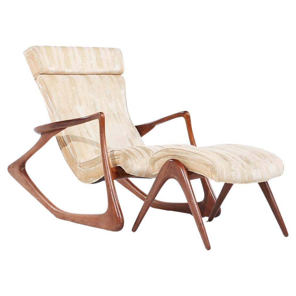 Vladimir Kagan Mid Century Two Position Contour Walnut Rocking Chair and Ottoman For Sale