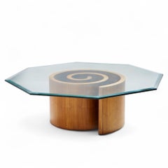 Vladimir Kagan Mid Century Walnut Snail Coffee Table