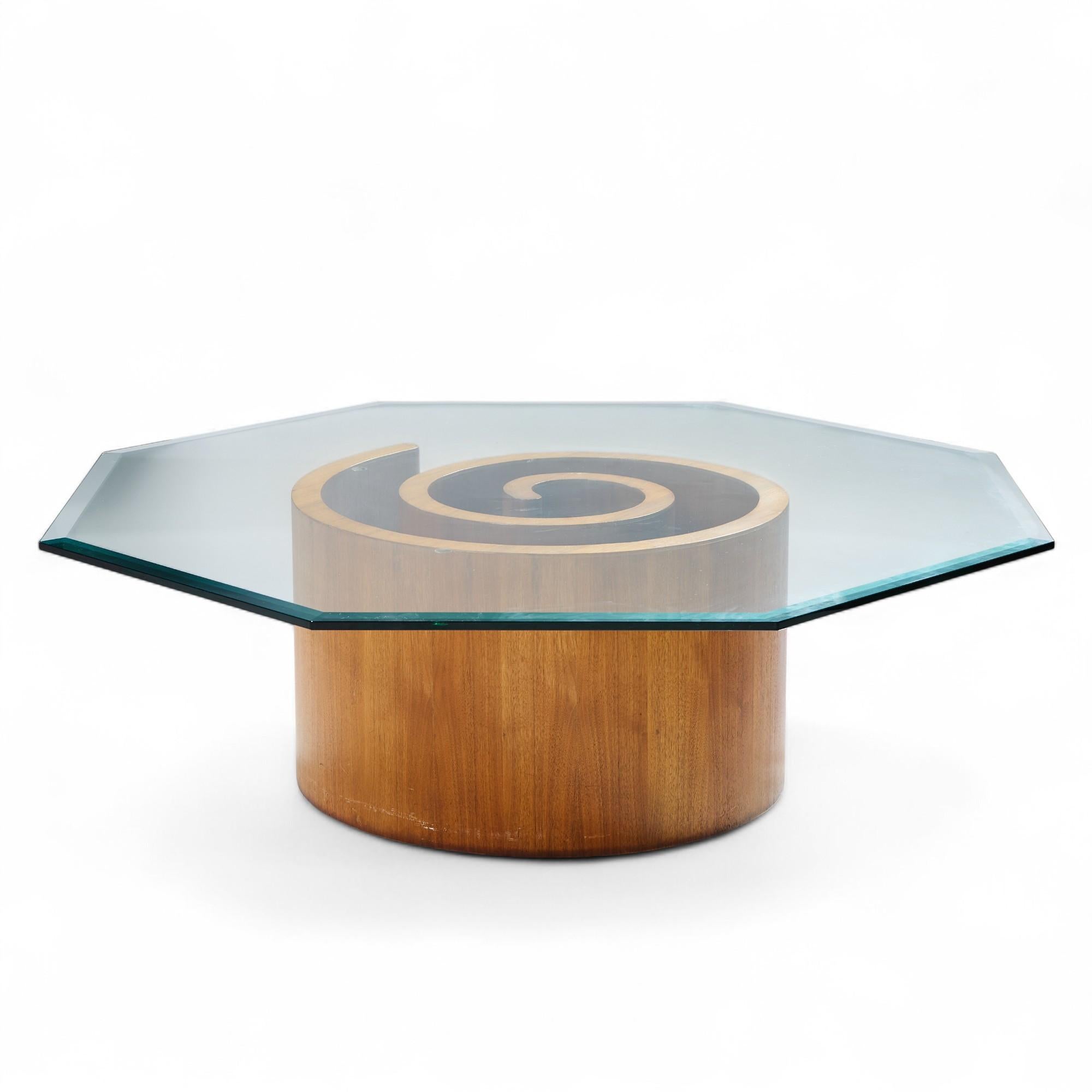 American Vladimir Kagan Mid Century Walnut Snail Coffee Table For Sale
