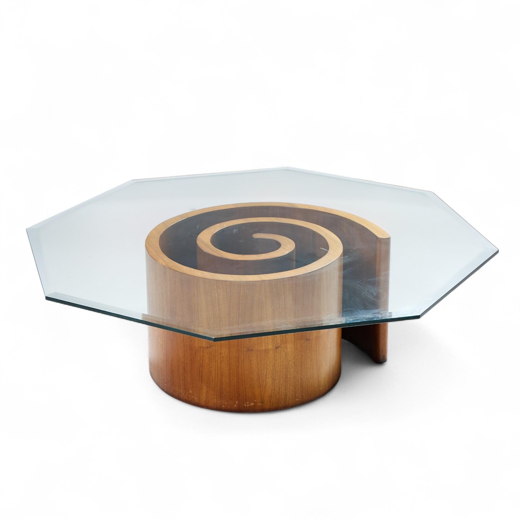 Glass Vladimir Kagan Mid Century Walnut Snail Coffee Table For Sale