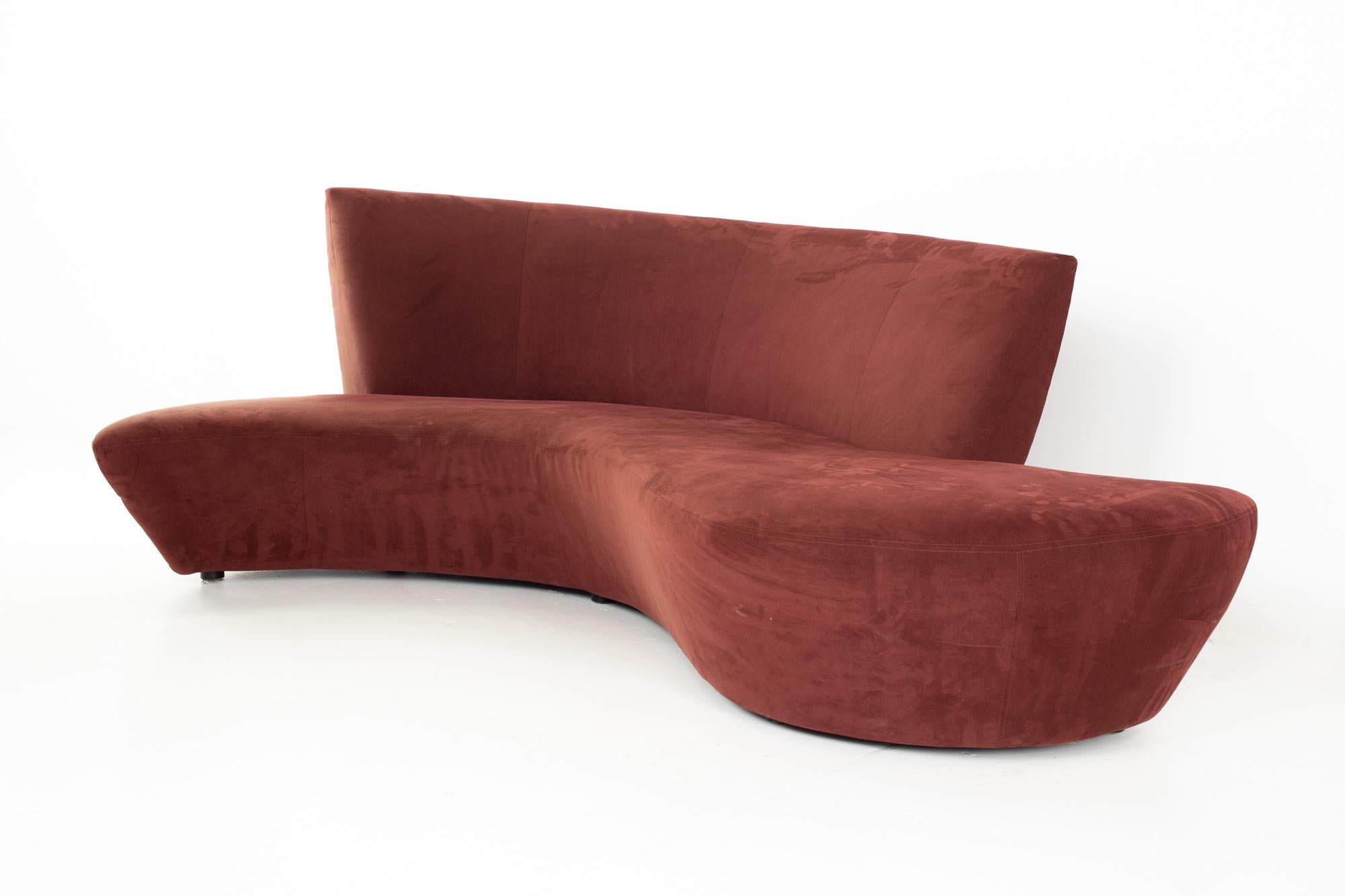 Vladimir Kagan Mid Century Maroon Bilbao sofa
Sofa measures: 97 wide x 62.5 deep x 37 high, with a seat height of 15.25 inches

All pieces of furniture can be had in what we call restored vintage condition. That means the piece is restored upon
