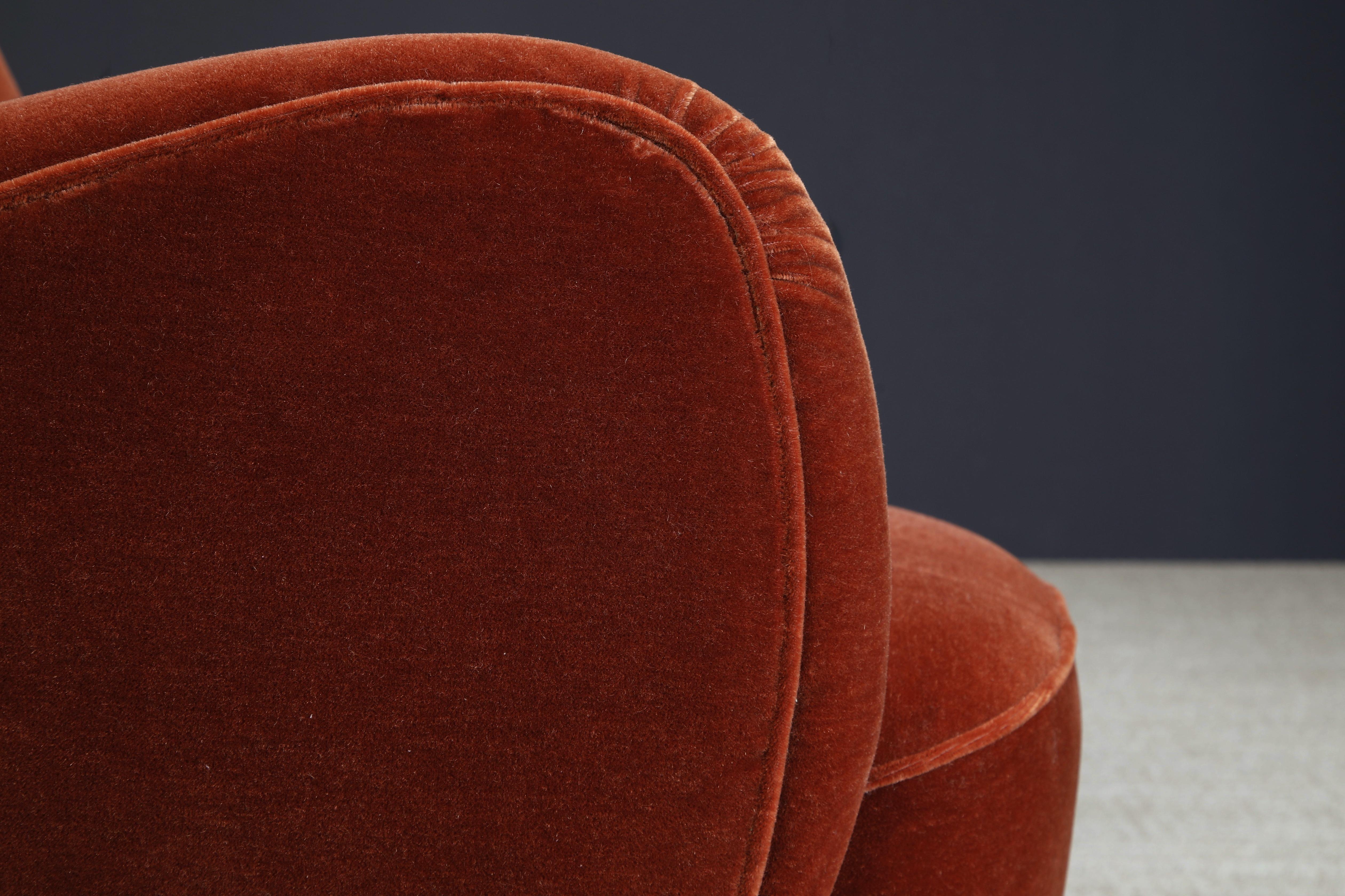 Vladimir Kagan Model #100A Barrel Lounge Chair in Velvet, c. 1973, Signed For Sale 6