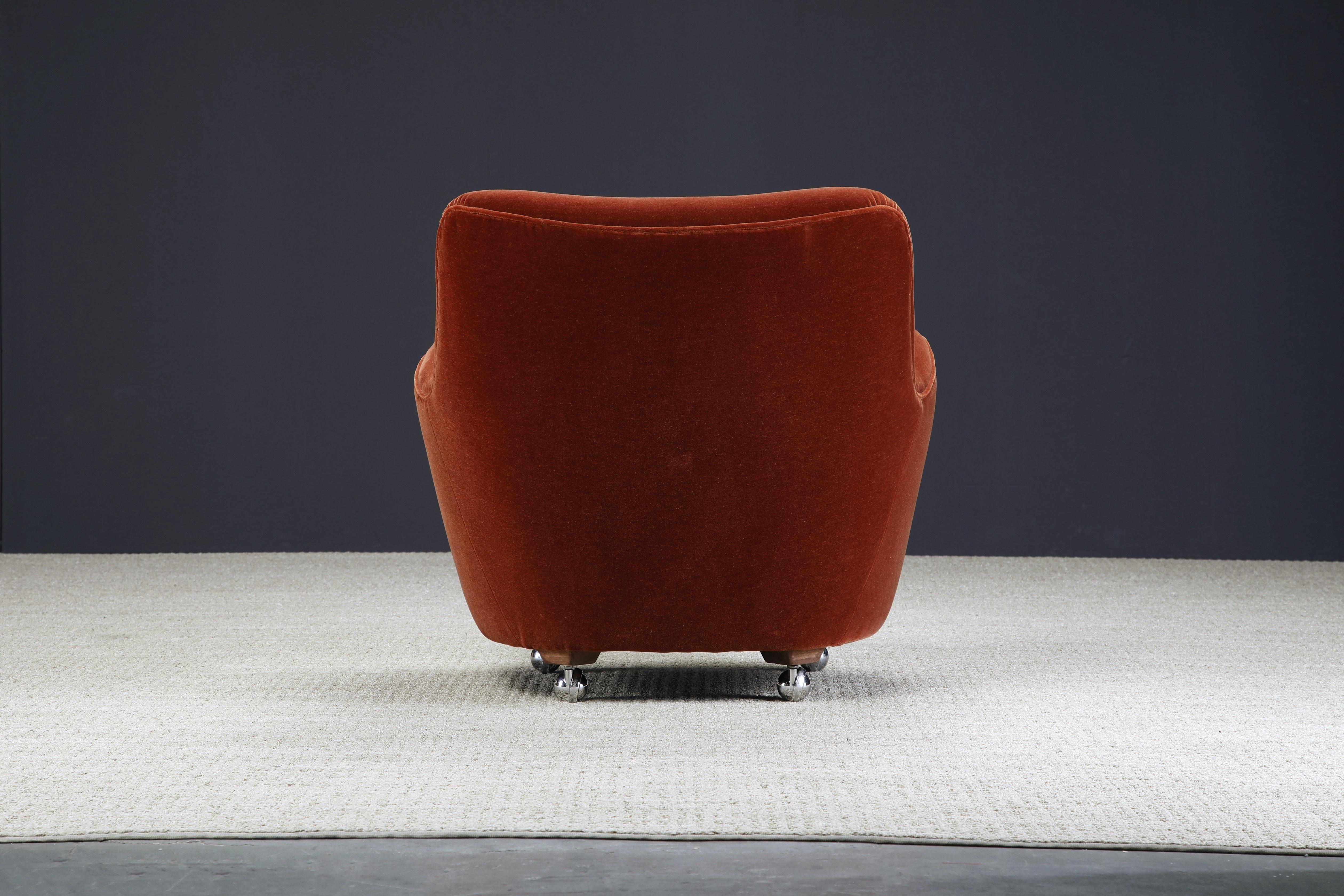 Vladimir Kagan Model #100A Barrel Lounge Chair in Velvet, c. 1973, Signed For Sale 9