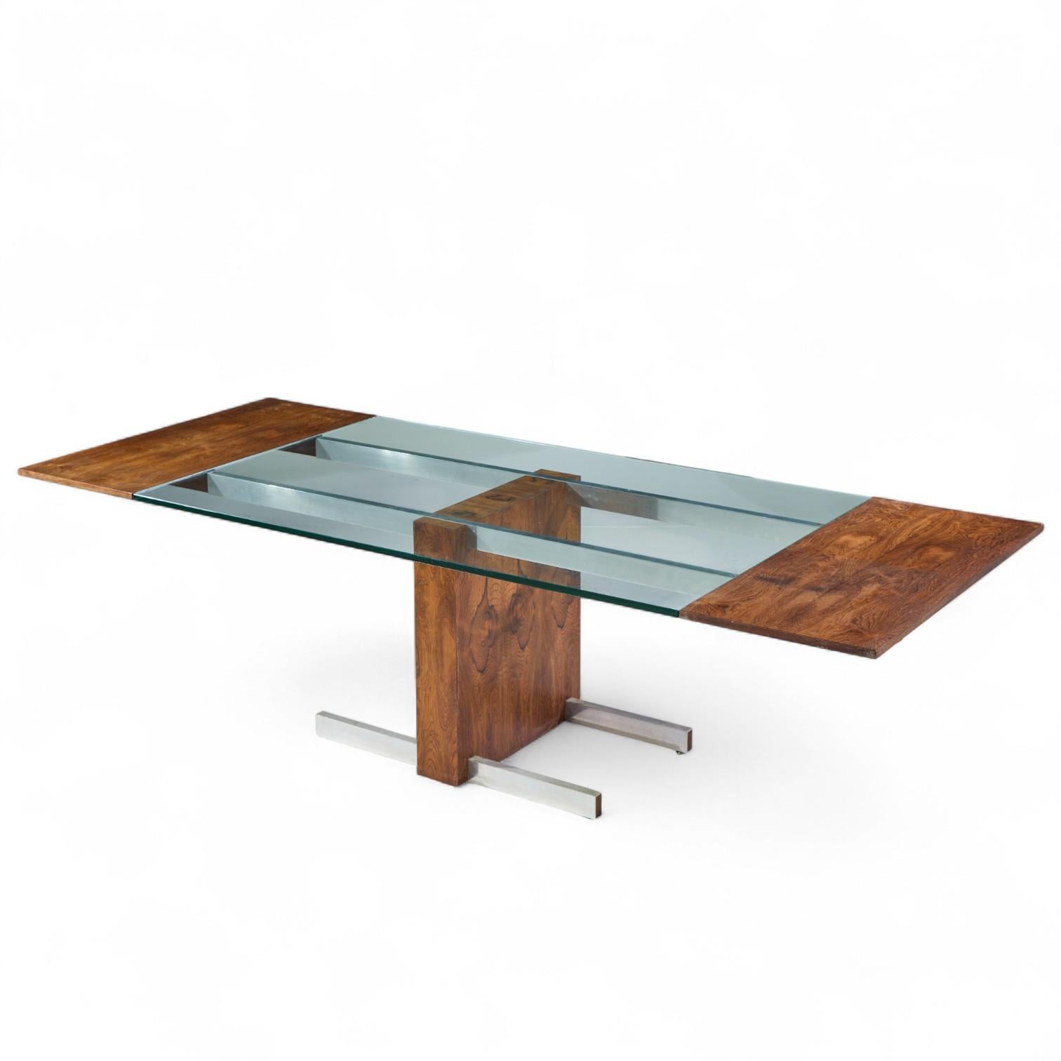 Aluminium Vladimir Kagan Model No 6705 Table de salle à manger extensible en bois de rose cubiste avec 2 abattants en vente