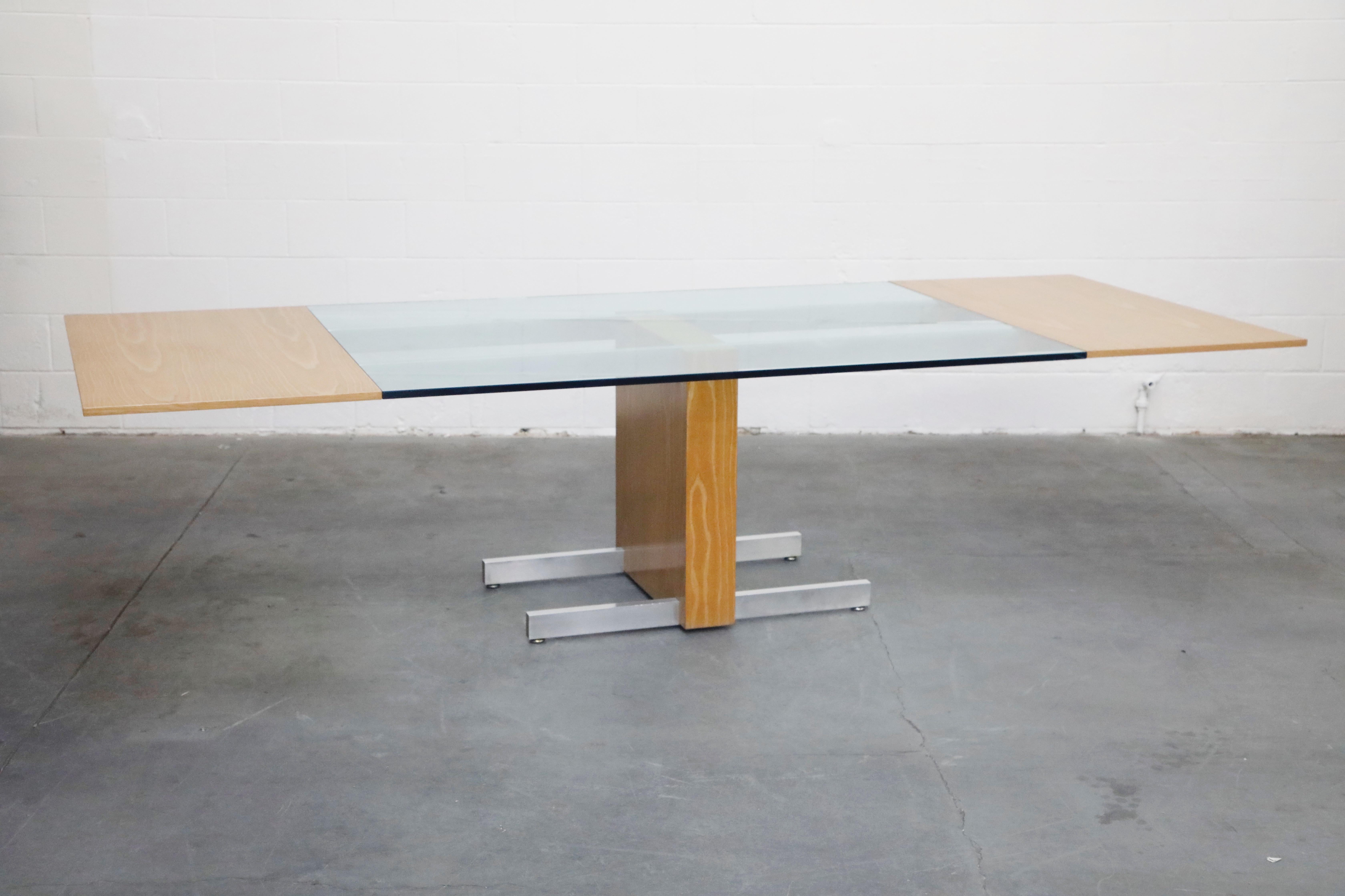 American Vladimir Kagan Model 6705 Glass-Top Extension Dining Table, 1967, Signed