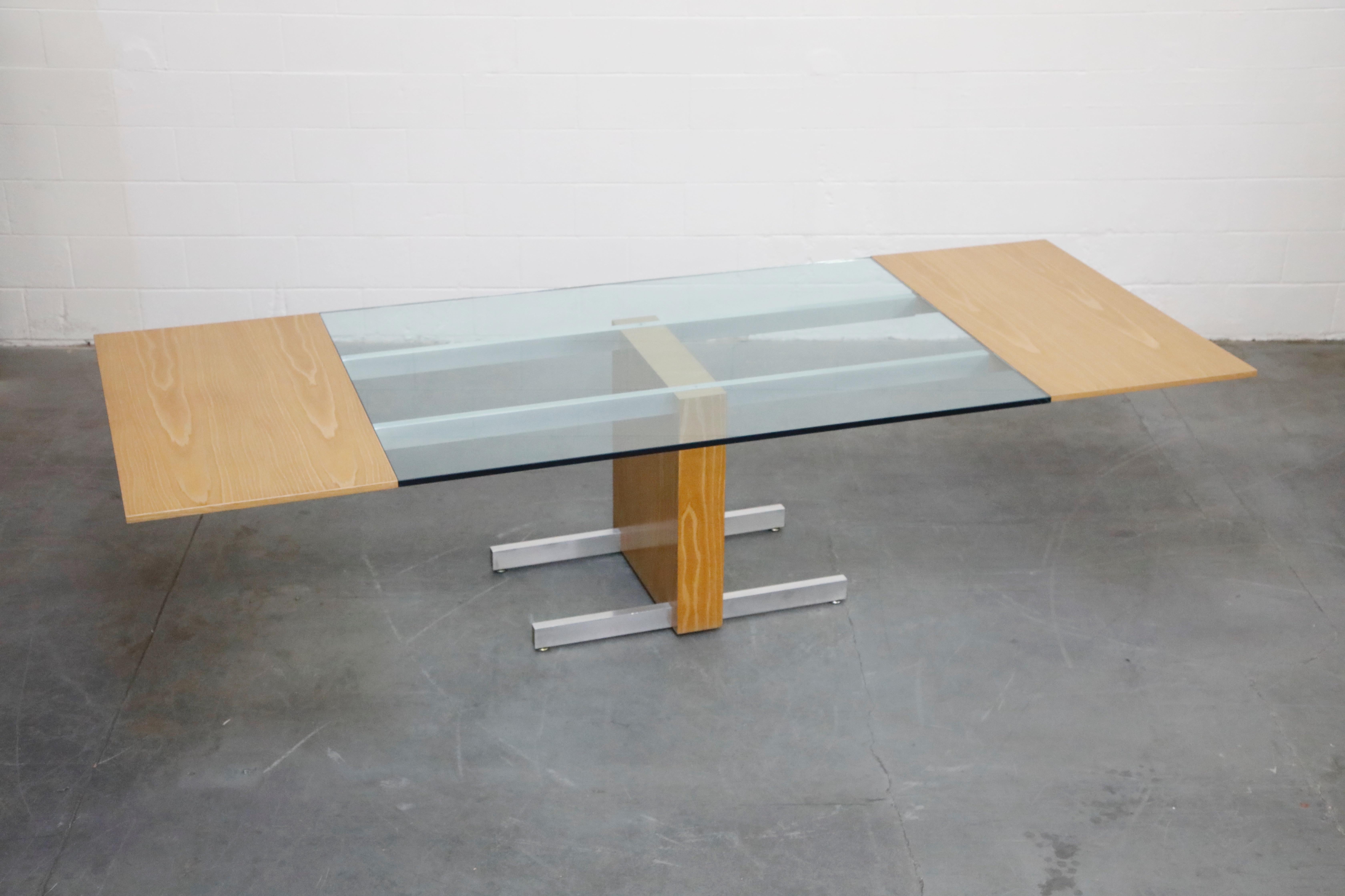 Brushed Vladimir Kagan Model 6705 Glass-Top Extension Dining Table, 1967, Signed