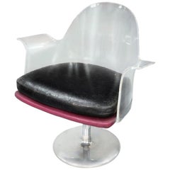 Modern Minimal Lucite Swivel Armchair, Steel Tulip Base, c 1970