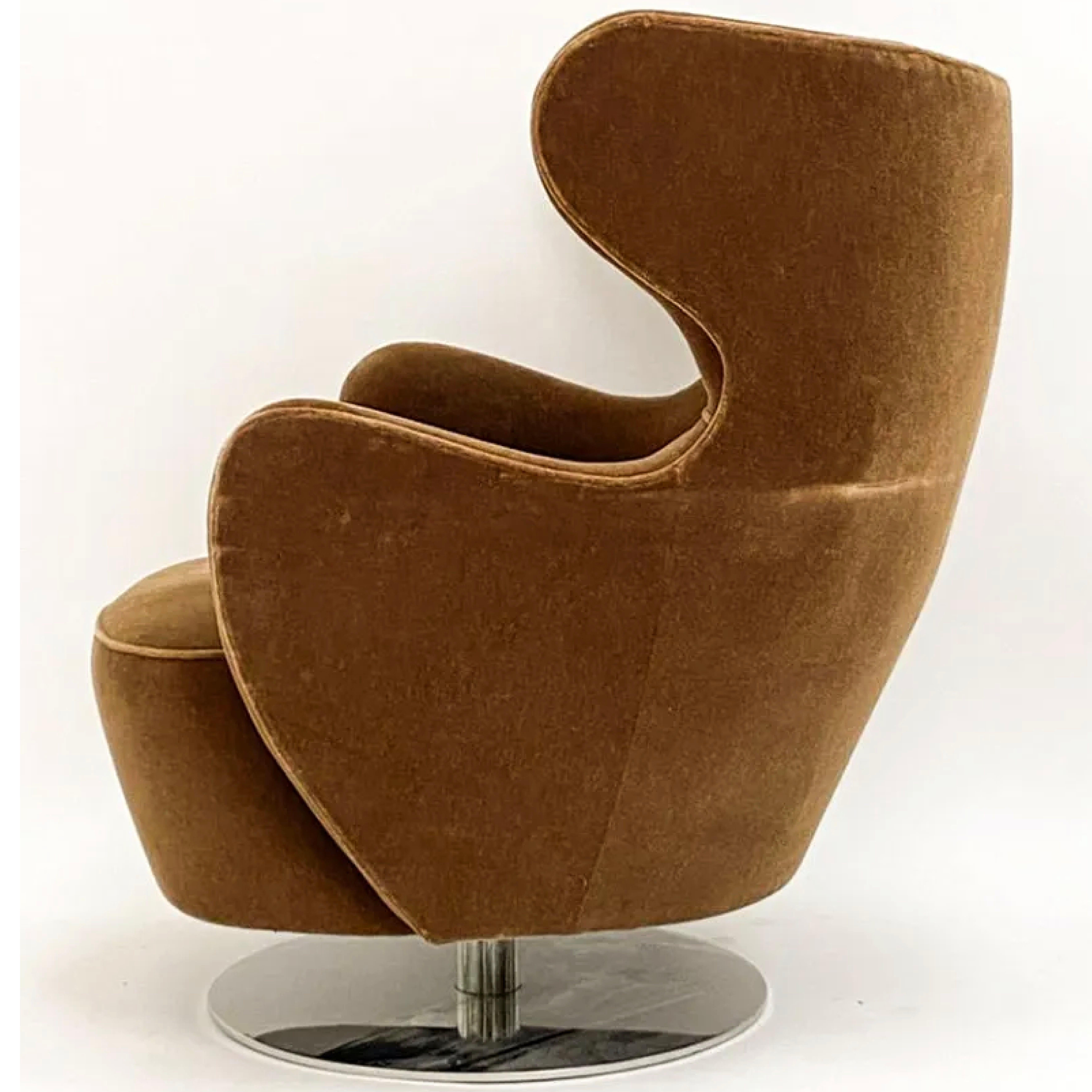 Vladimir Kagan 100C-S Mohair Wing Chair & 100BF Barrel Ottoman, Polished Nickel For Sale 1