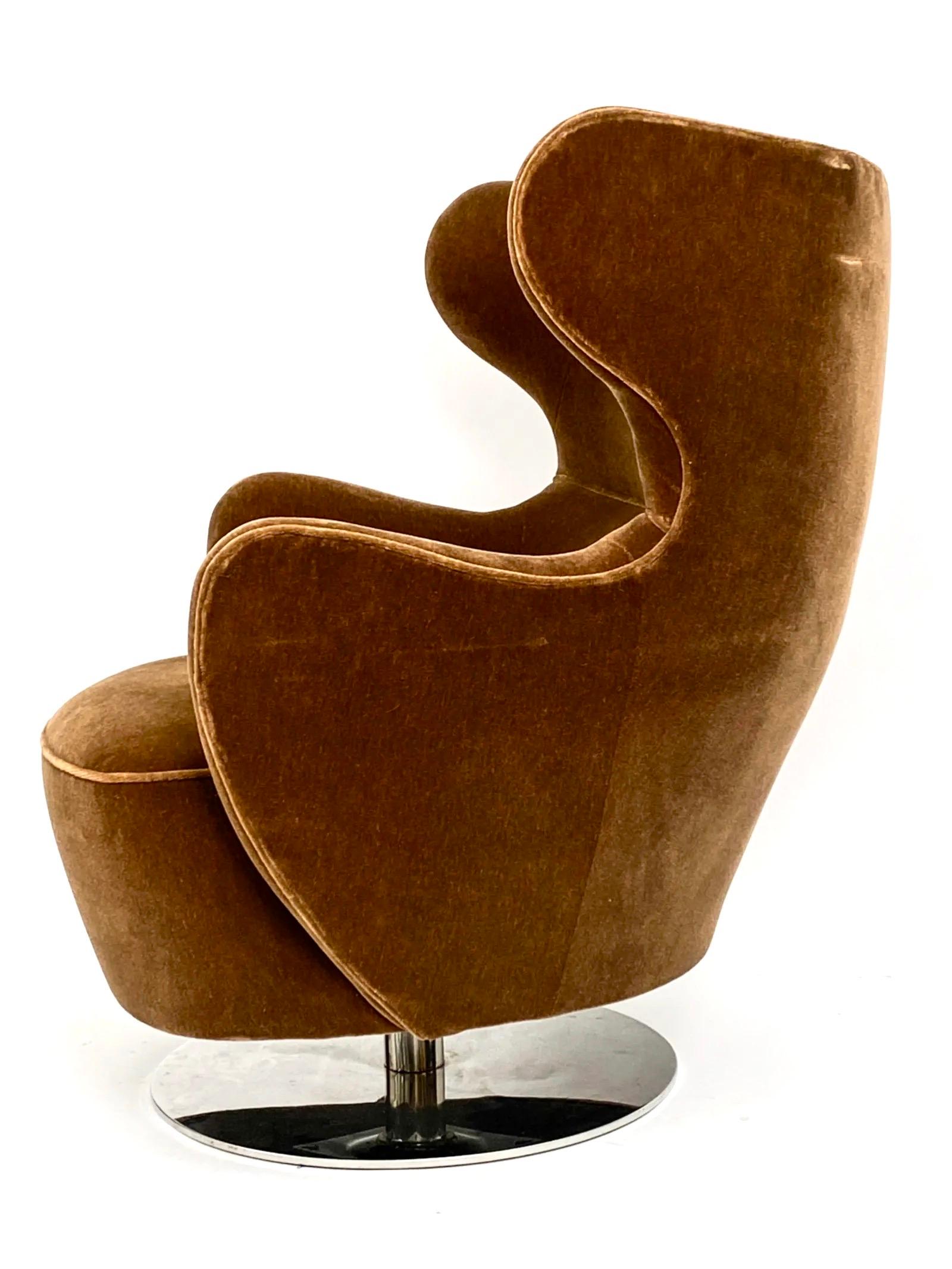 Vladimir Kagan Mohair Wing Chair 100c-S, Polished Nickel Swivel Base, Holly Hunt In Good Condition For Sale In Brooklyn, NY