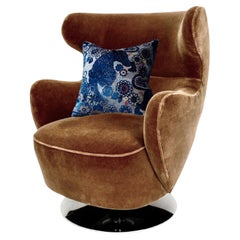 Vintage Vladimir Kagan Mohair Wing Chair 100c-S, Polished Nickel Swivel Base, Holly Hunt