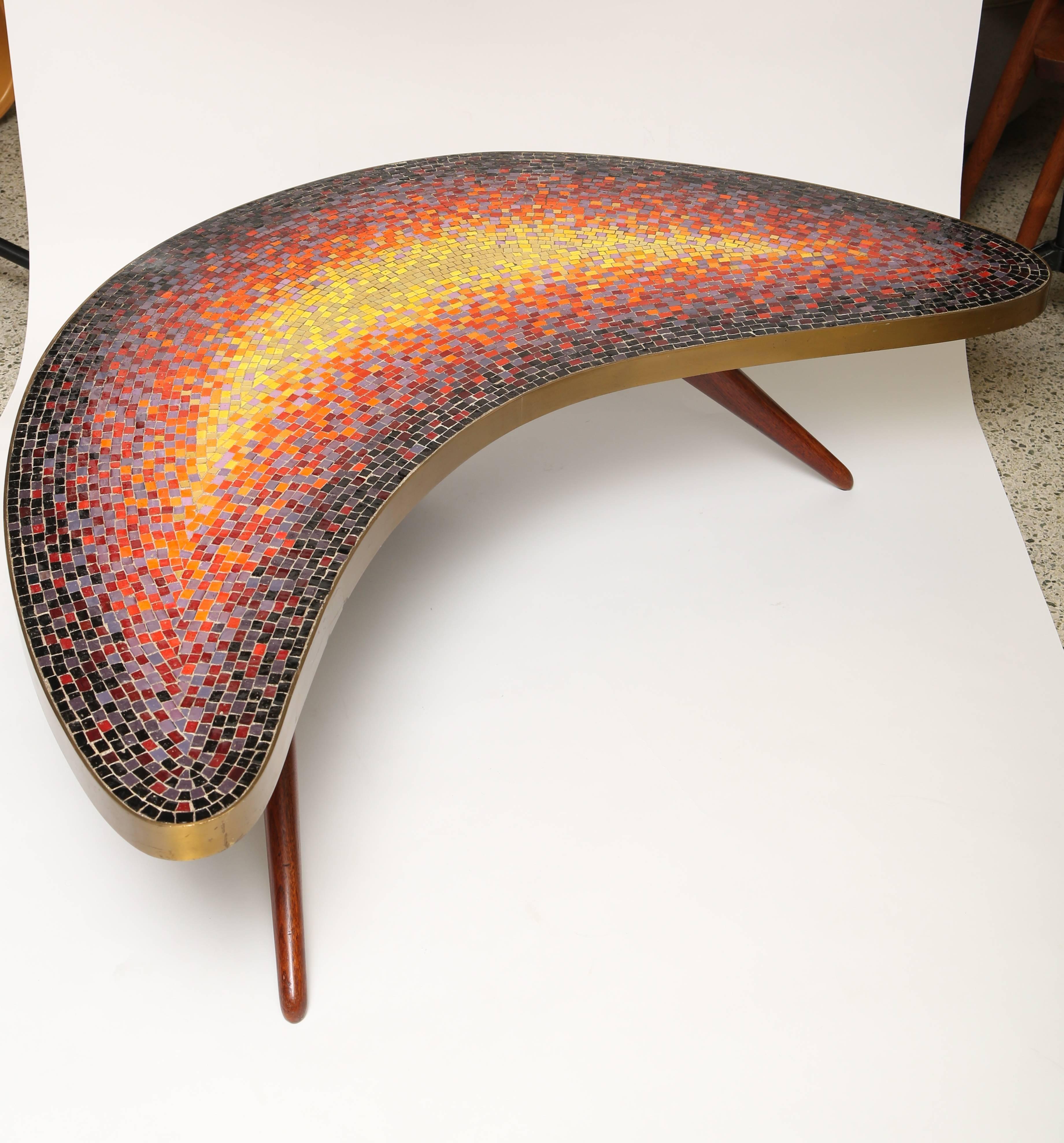 A rare example of the Venetian Mosaic glass boomerang table.
An identical table is pictured in the complete Kagan Book, 2004
Branded below- Kagan Dreyfuss New York.