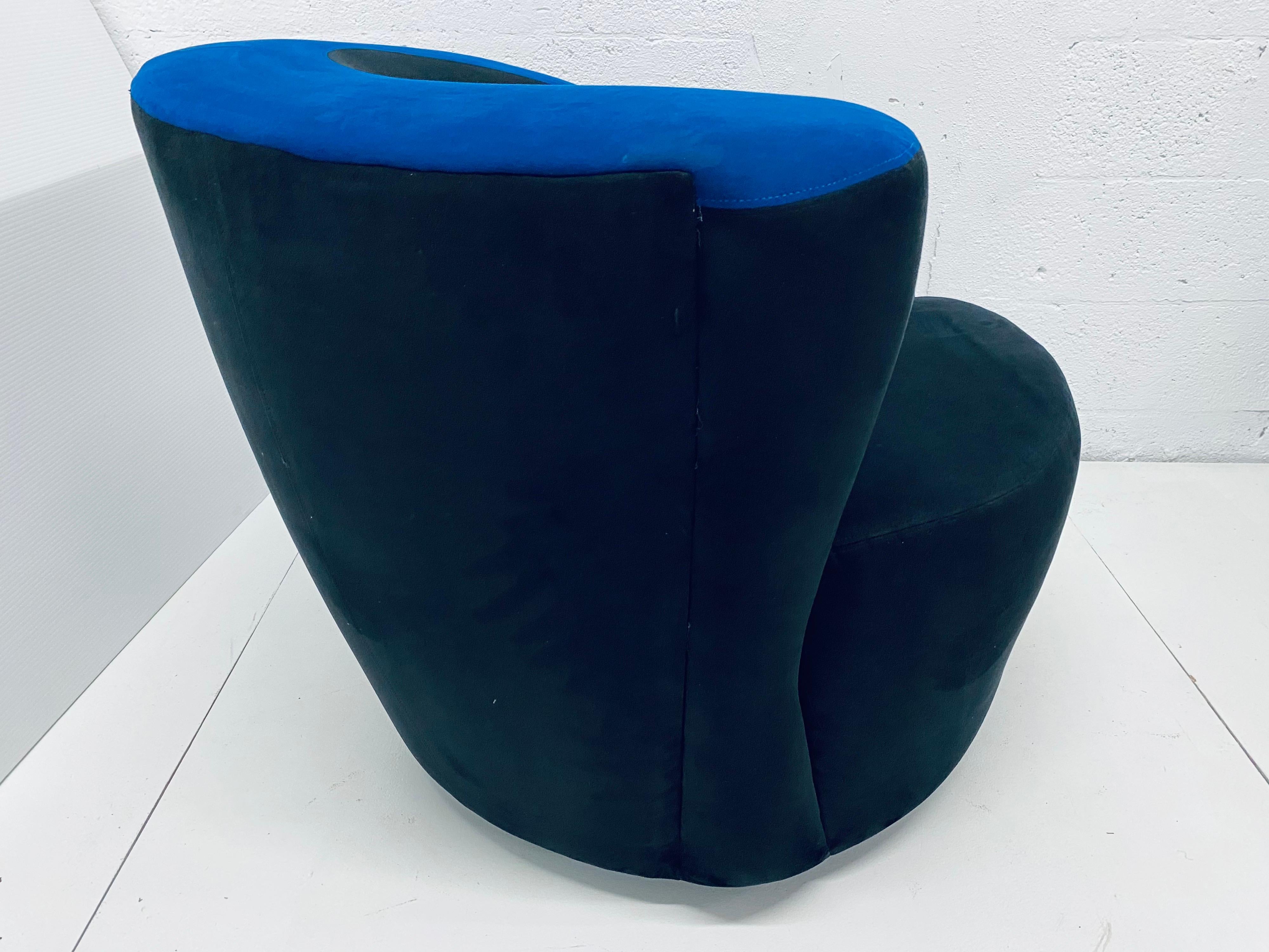 Vladimir Kagan “Nautilus” Black and Blue Ultra Suede Swivel Club Chairs, a Pair 1