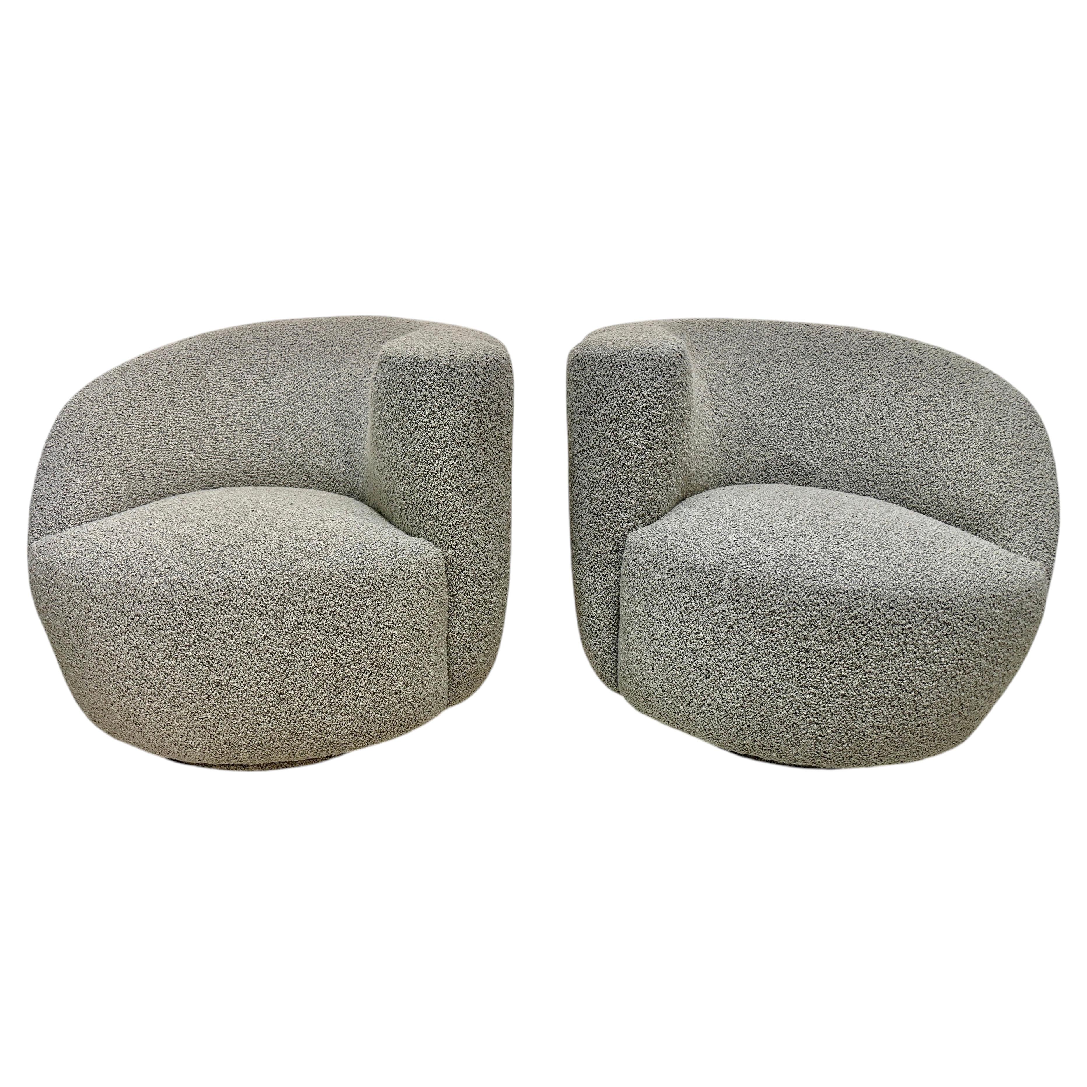 Corkscrew Design Swivel Chairs in Nubby Oatmeal Bouclé, PAIR For Sale