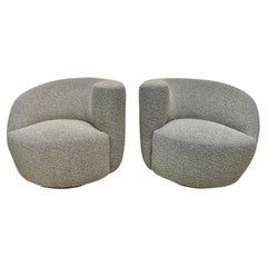 Vladimir Kagan Nautilus/ Corkscrew Swivel Chairs for Directional in Bouclé, PAIR