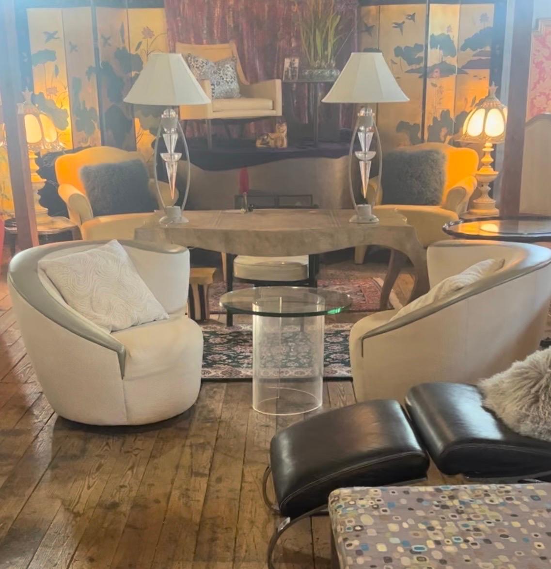 Leather Vladimir Kagan Nautilus Corksrew swivel chairs  By Directional For Sale