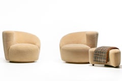 Vladimir Kagan Nautilus Swivel Chairs & Ottoman in Butterscotch Shearling