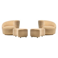 Vladimir Kagan Nautilus Swivel Chairs & Ottomans in Butterscotch Shearling