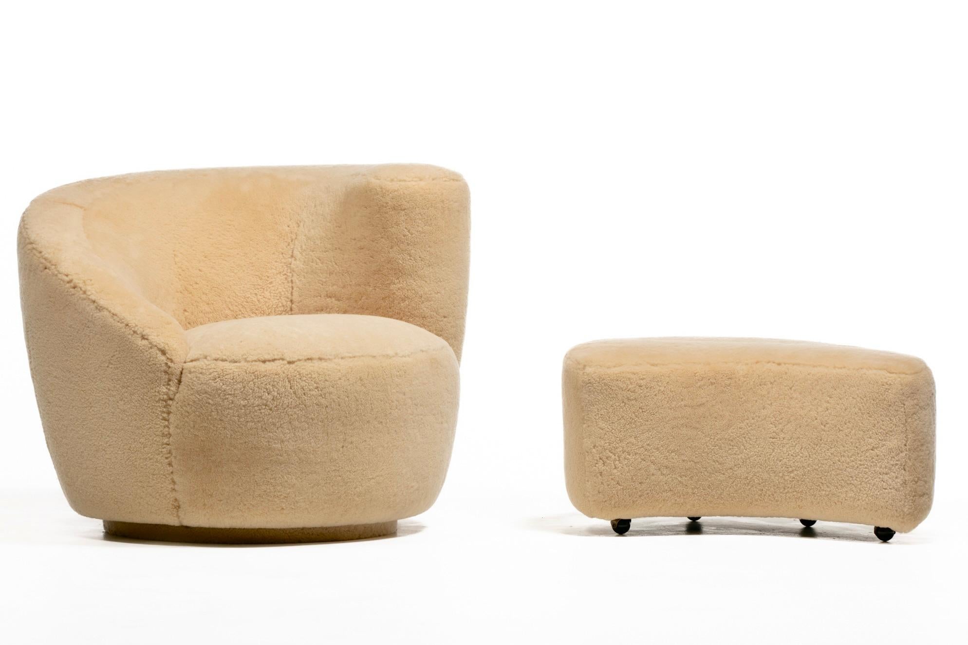Vladimir Kagan Nautilus Loungesessel & Ottomane in Butterscotch Shearling im Angebot 13