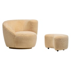Vladimir Kagan Nautilus Swivel Lounge Chair & Ottoman in Butterscotch Shearling