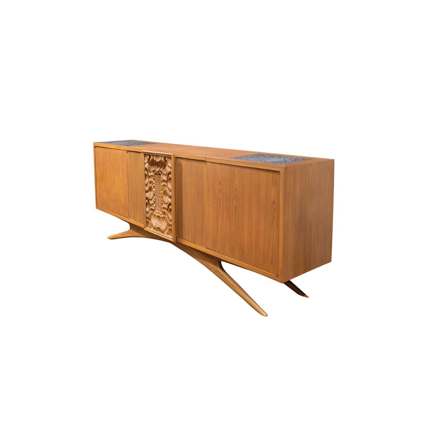 Mid-Century Modern Vladimir Kagan One-of-a-Kind Credenza with Carved Center Panels 1940s (Signed) For Sale