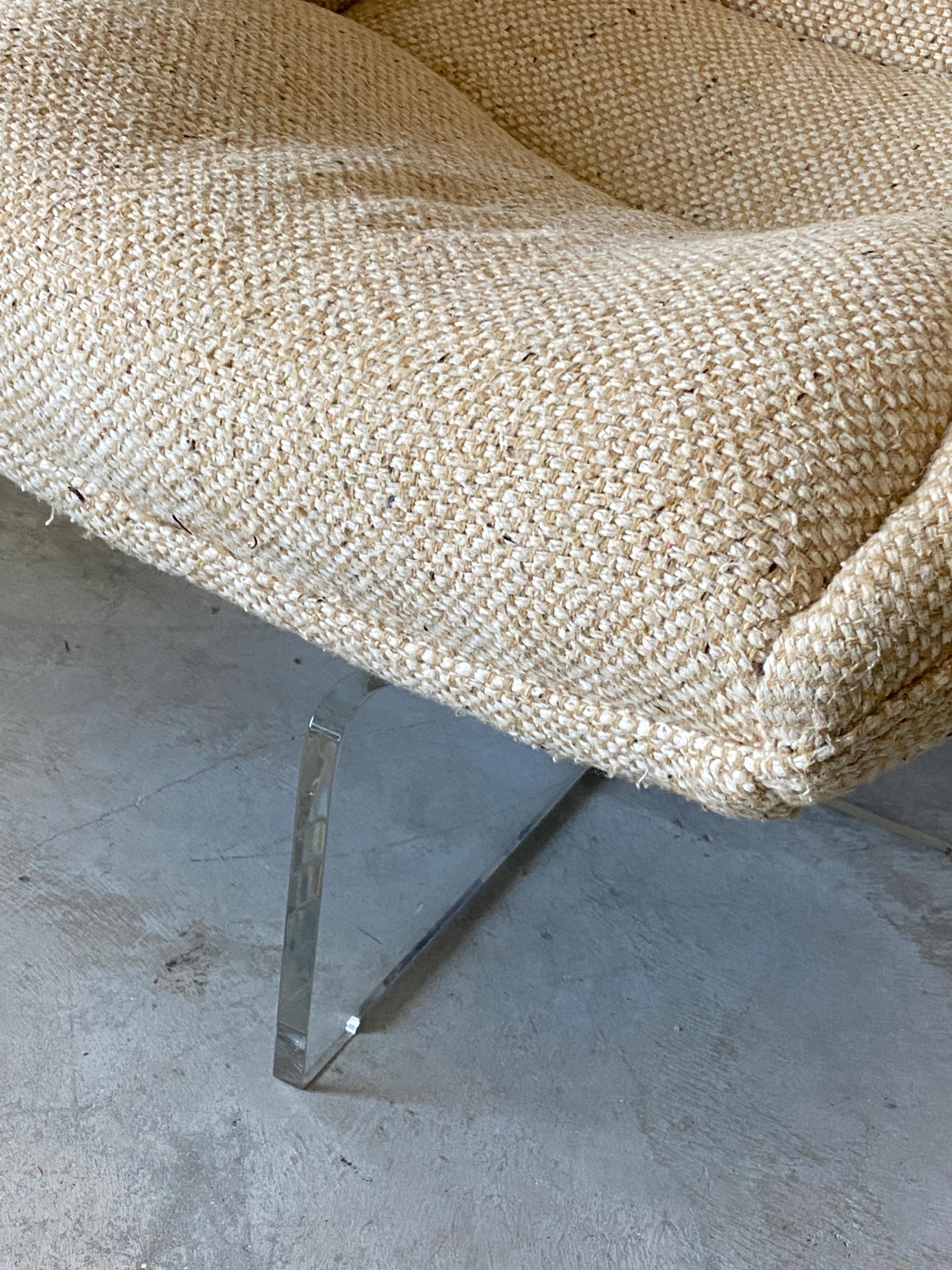 American Vladimir Kagan, Organic 'Cosmos' Lounge Chairs, Beige Fabric, Lucite, America