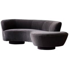 Vladimir Kagan Organic Modern Sofa Grey Velvet, Lucite, circa 1975, Directional