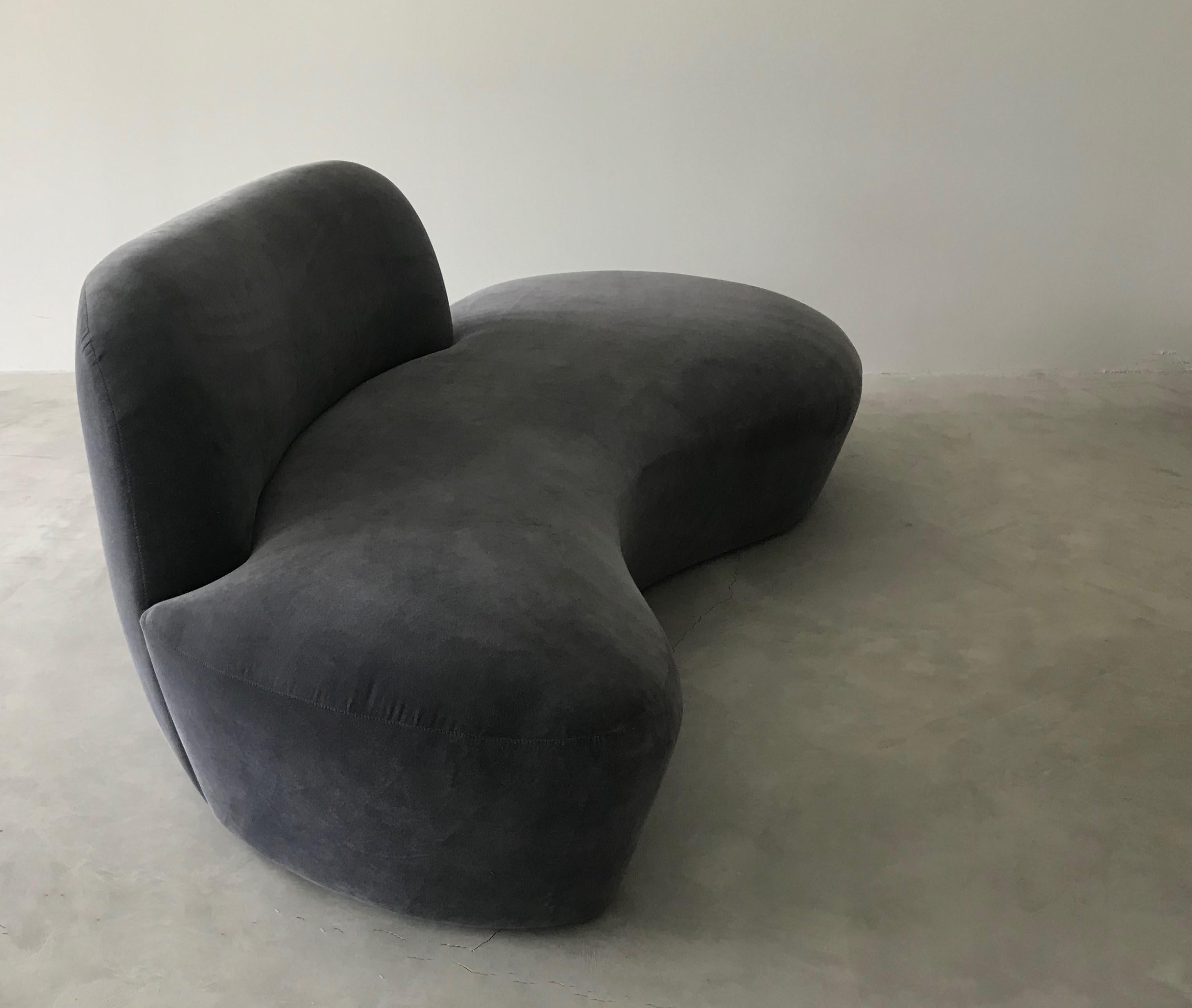 Mid-Century Modern Vladimir Kagan, Organic Sofa, Original Dark Gray Velvet, circa 1999