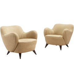 Vladimir Kagan Coppia di sedie da salotto 'Barrel' in tessuto beige chiaro e Oak