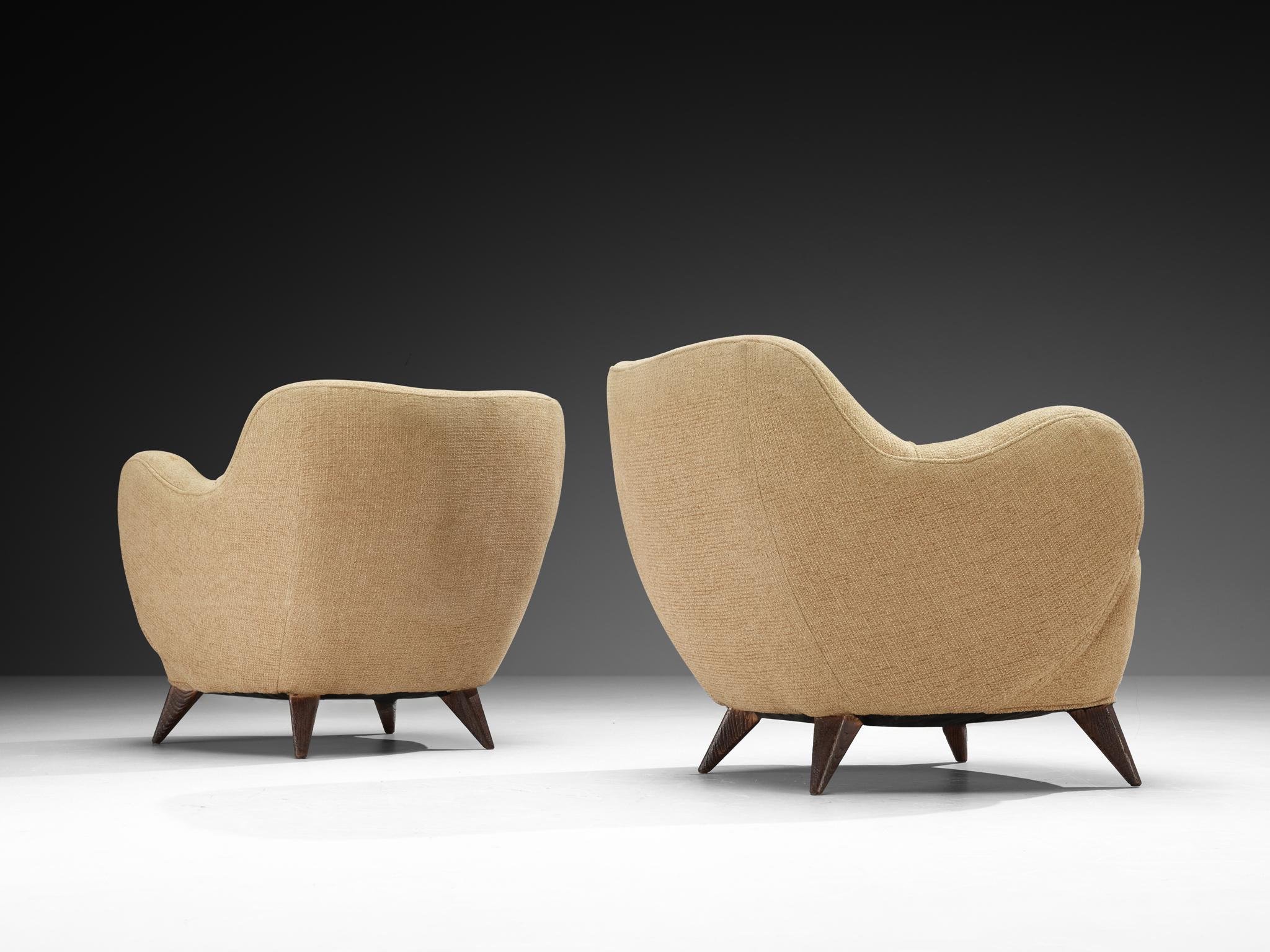 Paire de chaises longues 'Barrel' en tissu Light Beige et Oak Oak en vente 1