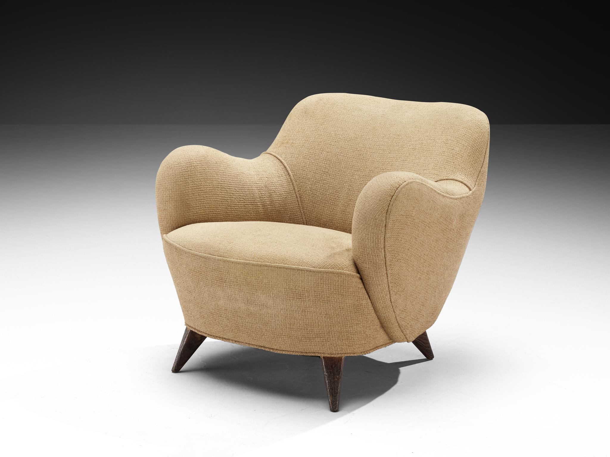 Paire de chaises longues 'Barrel' en tissu Light Beige et Oak Oak en vente 2