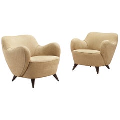 Paire de chaises longues 'Barrel' en tissu Light Beige et Oak Oak