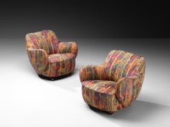 Vladimir Kagan Pair of 'Barrel' Lounge Chairs in Multicolored Abstract Fabric
