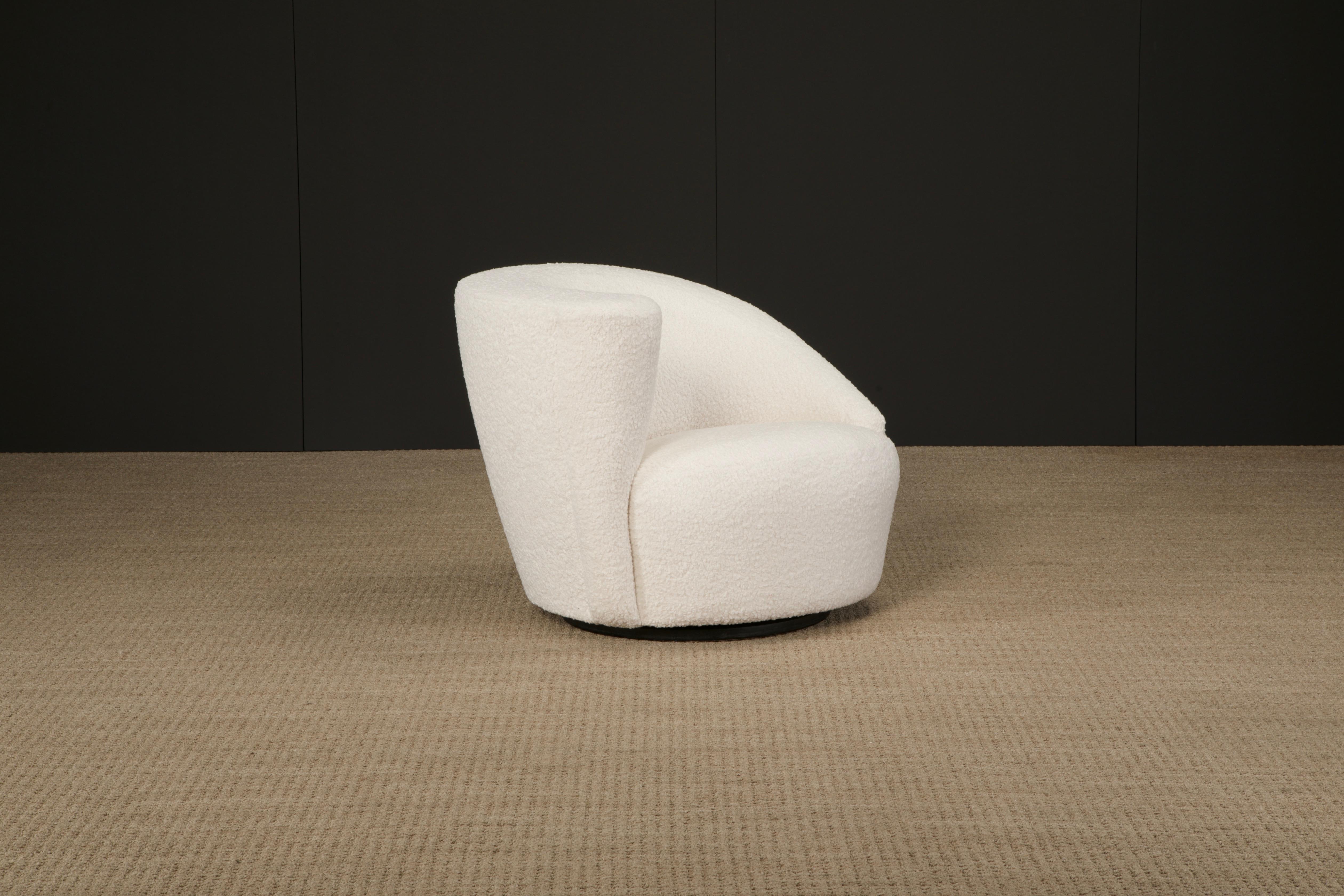 Vladimir Kagan Pair of Corkscrew Swivel Chairs for Directional in Bouclé, Signed For Sale 4