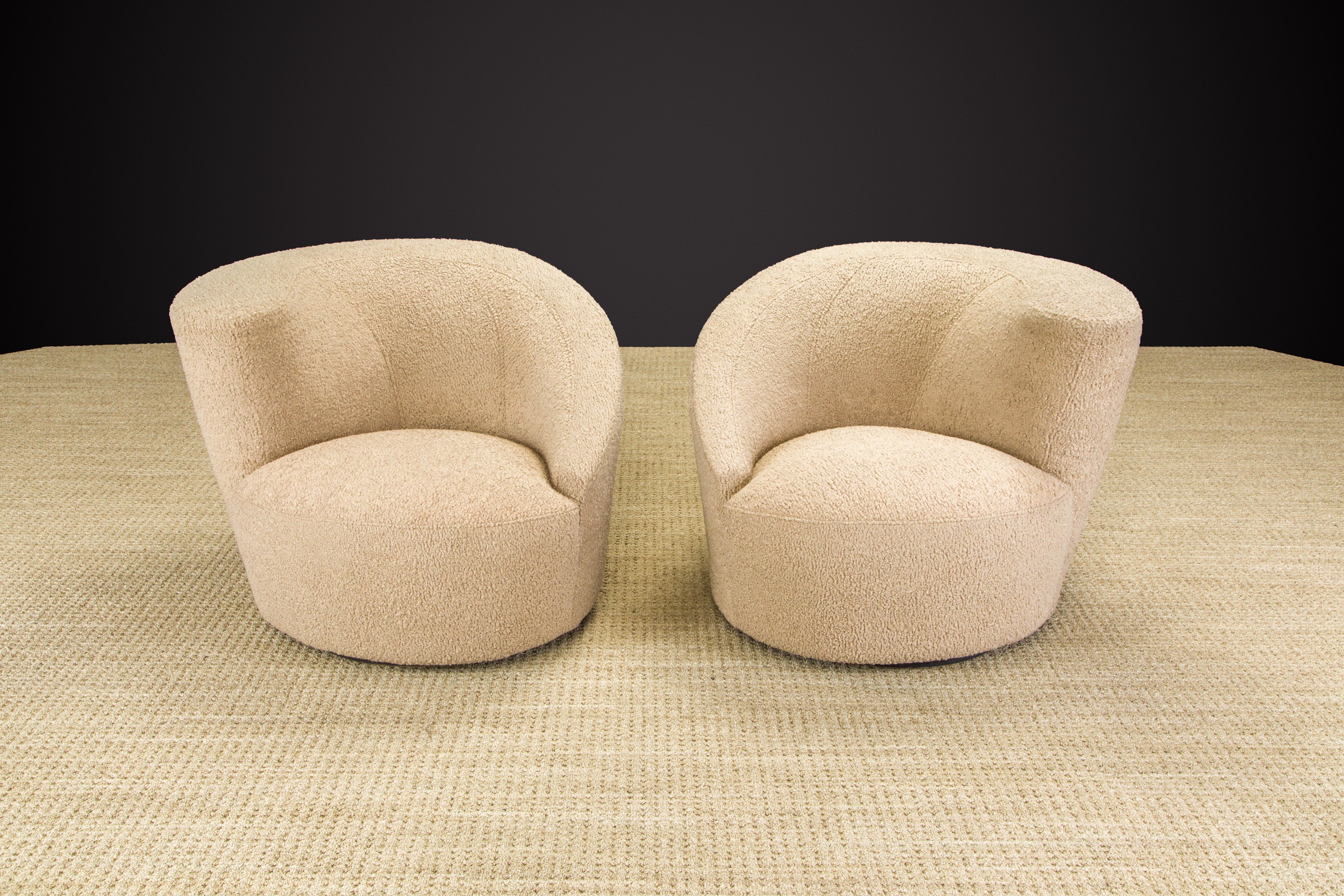 Post-Modern Vladimir Kagan Pair of Corkscrew Swivel Chairs for Directional in Bouclé, Signed