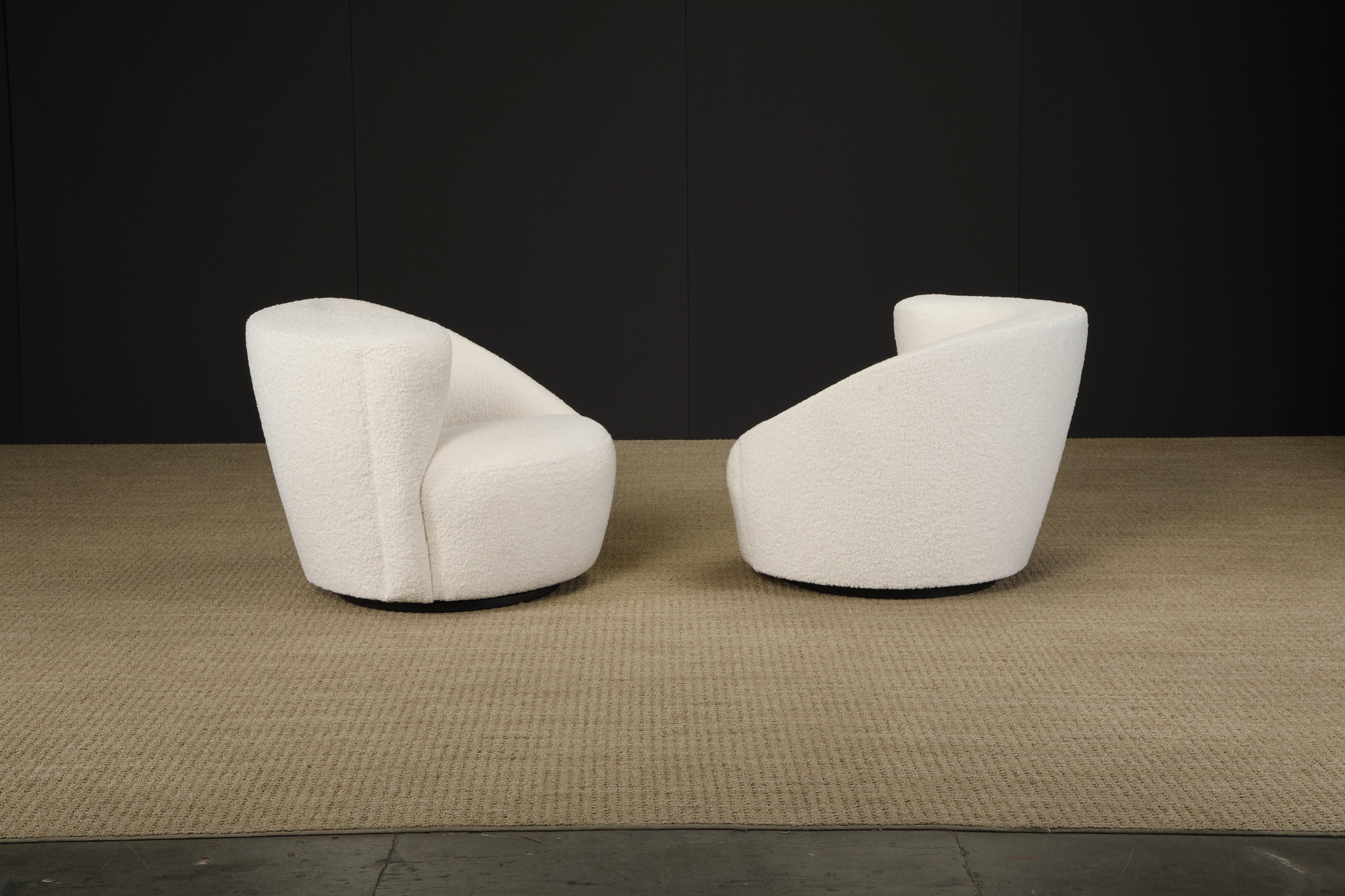 Post-Modern Vladimir Kagan Pair of Corkscrew Swivel Chairs for Directional in Bouclé, Signed For Sale