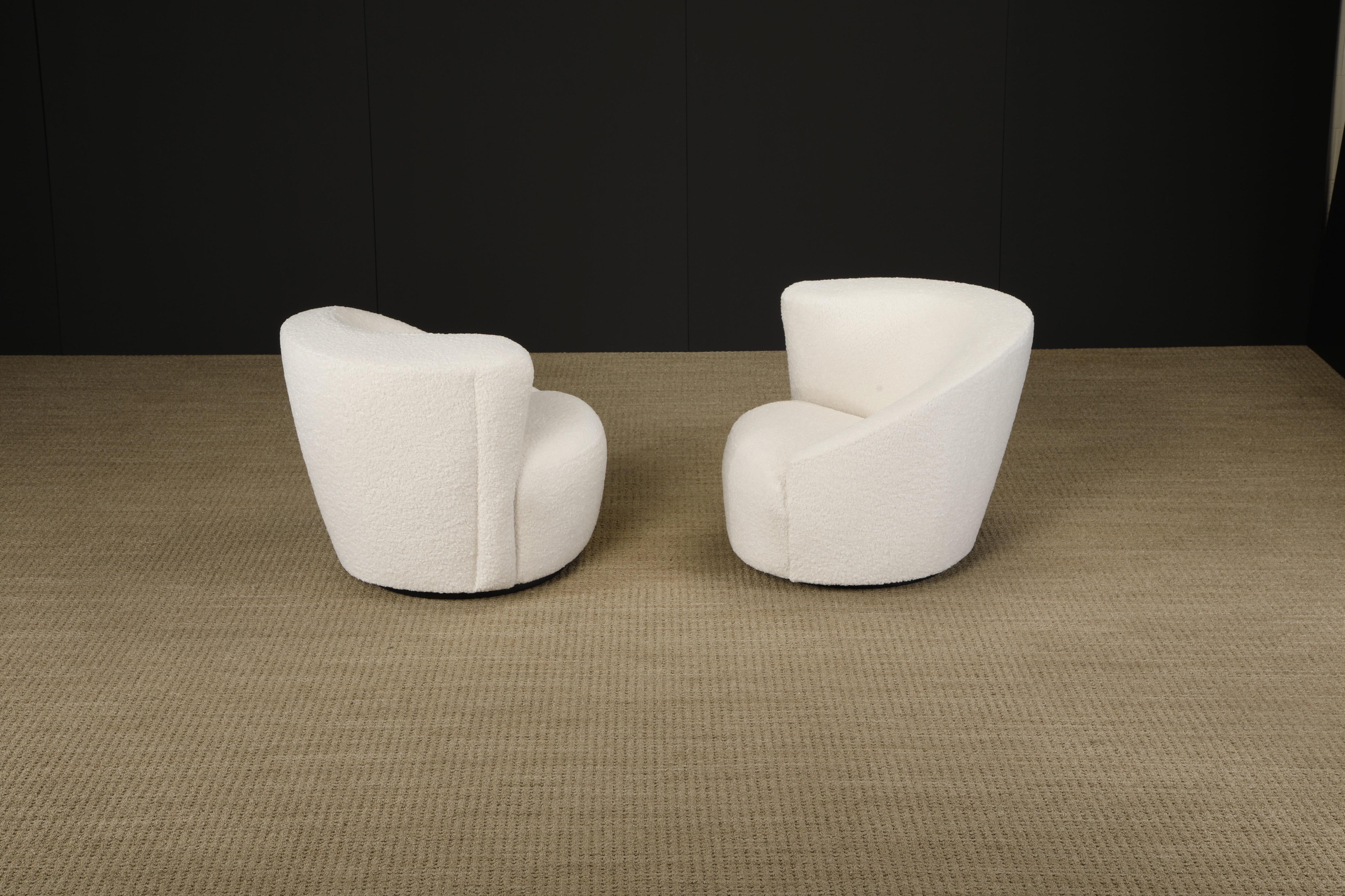 American Vladimir Kagan Pair of Corkscrew Swivel Chairs for Directional in Bouclé, Signed For Sale