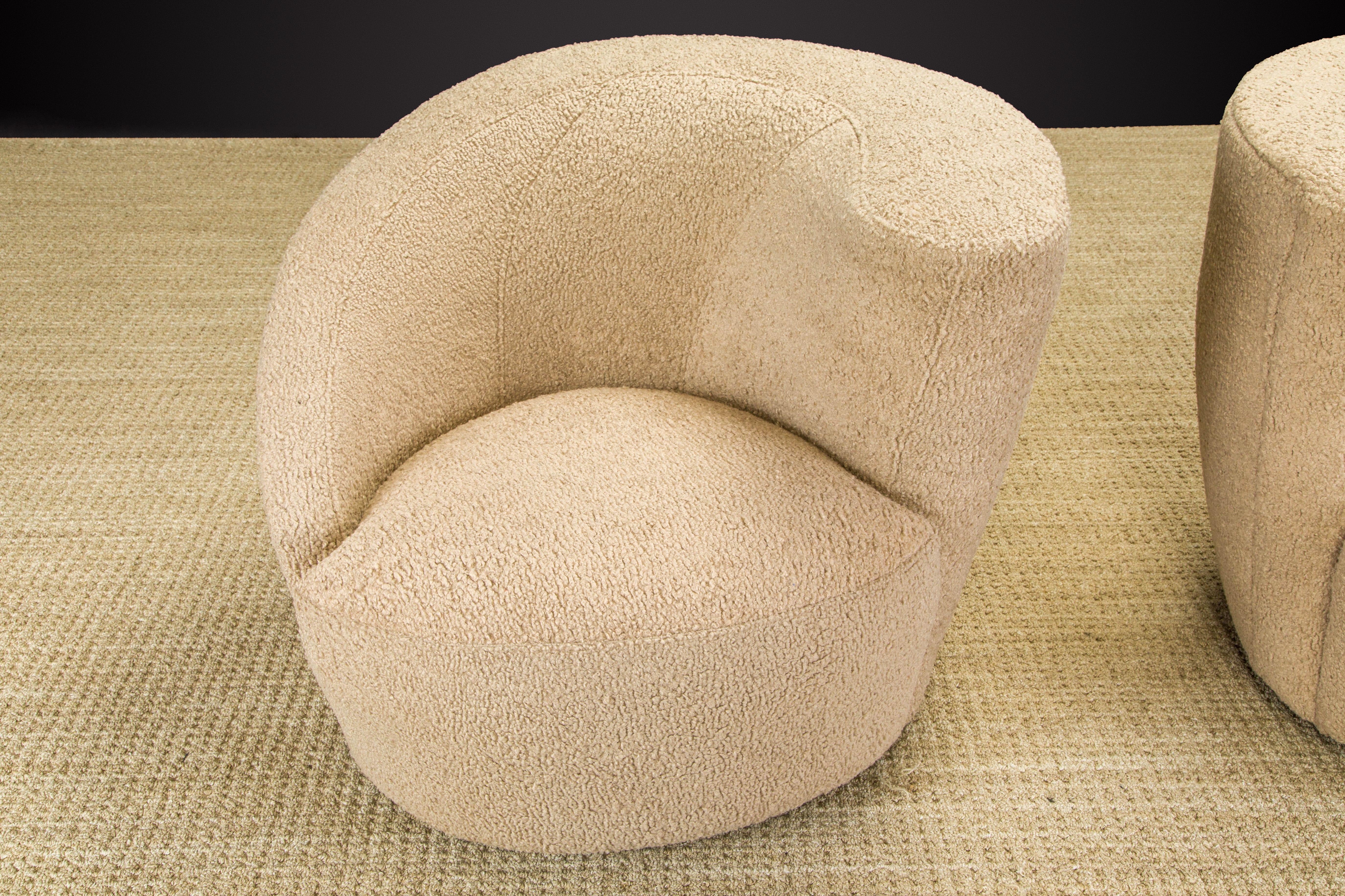 Vladimir Kagan Pair of Corkscrew Swivel Chairs for Directional in Bouclé, Signed In Excellent Condition In Los Angeles, CA