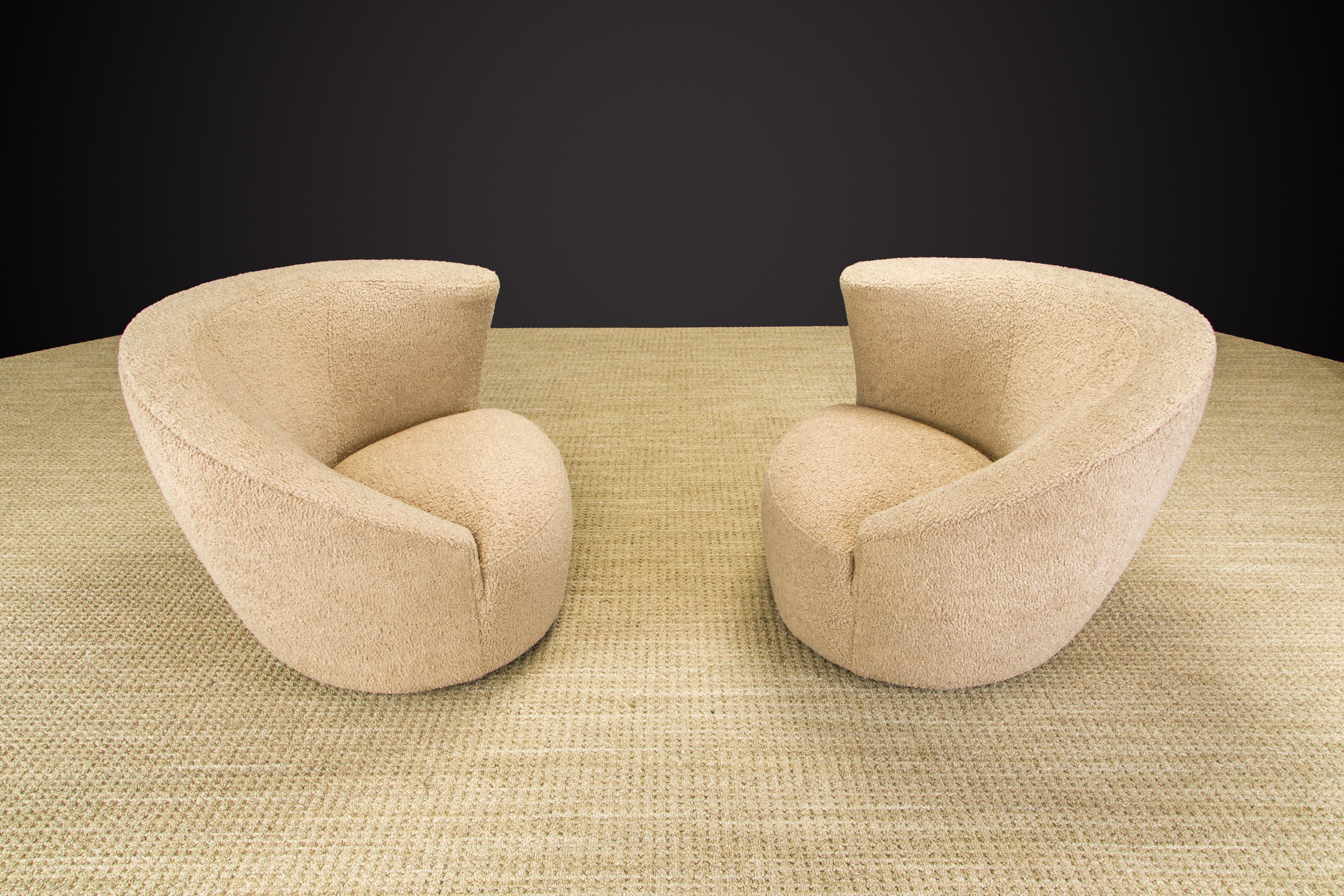 Vladimir Kagan Pair of Corkscrew Swivel Chairs for Directional in Bouclé, Signed 3